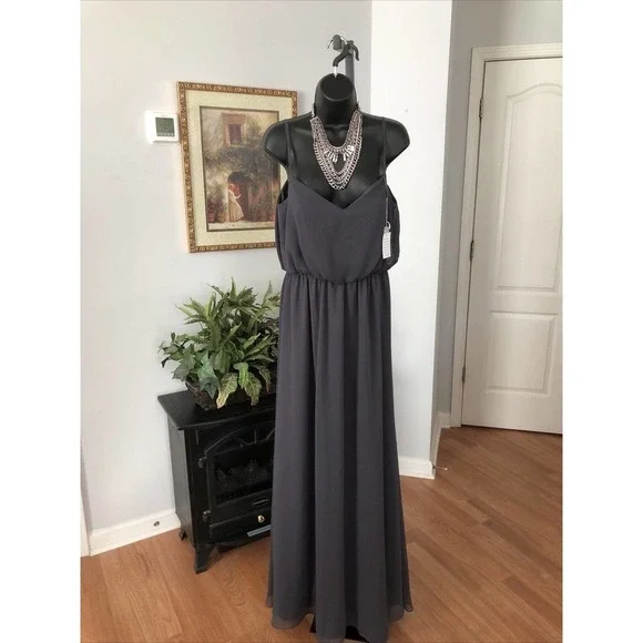 Kennedy Gray Prom Dress gown Green Spaghetti Straps Maxi 4 Elastic Waist - Picture 7 of 10